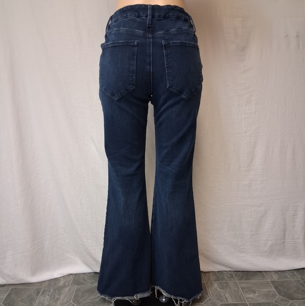Express Dark Blue Flare Jeans Size L Flare Mio Rise Ultra Hyper Stretch - Picture 8 of 16